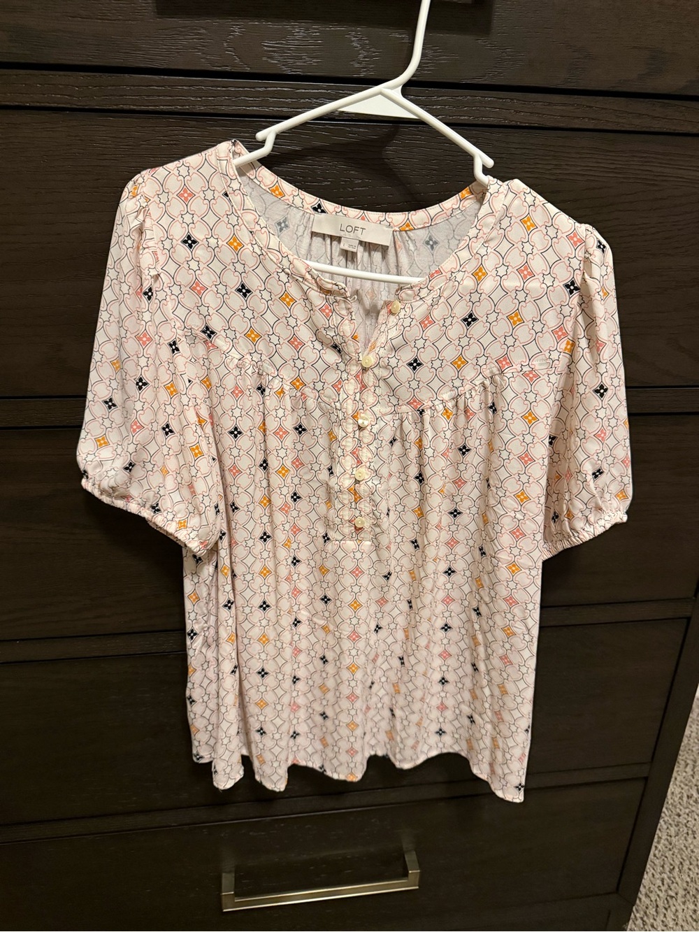 LOFT Light Pink Geometric Button-Front Blouse